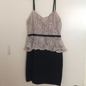 Cream and Black Peplum Dress